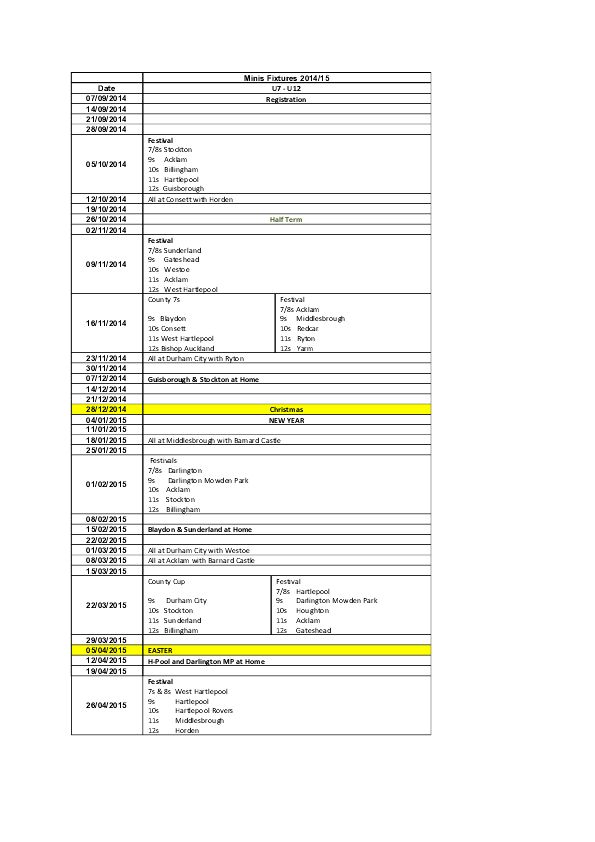minis fixtures 2014