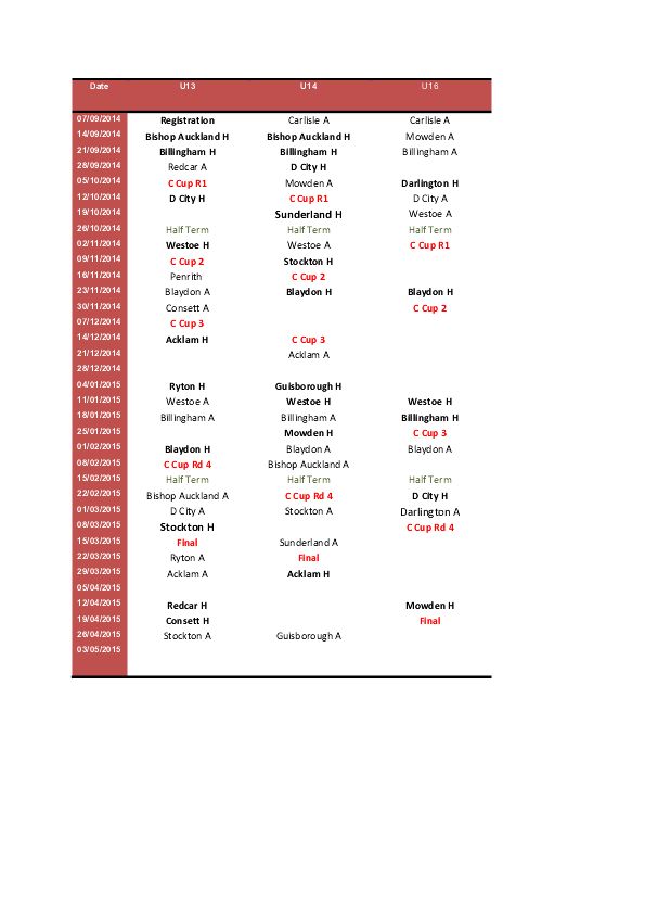 Junior fixtures 2014