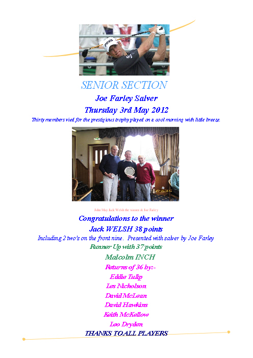Seniors 2012 -Joe Farley Salver Poste