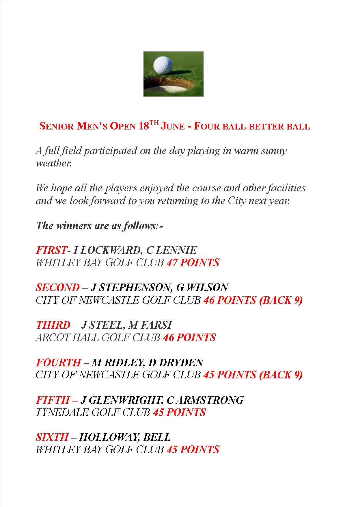 Senior Mens open winners