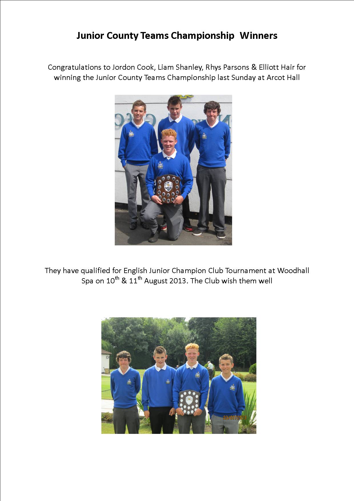 Junior County Teams Championship Winners