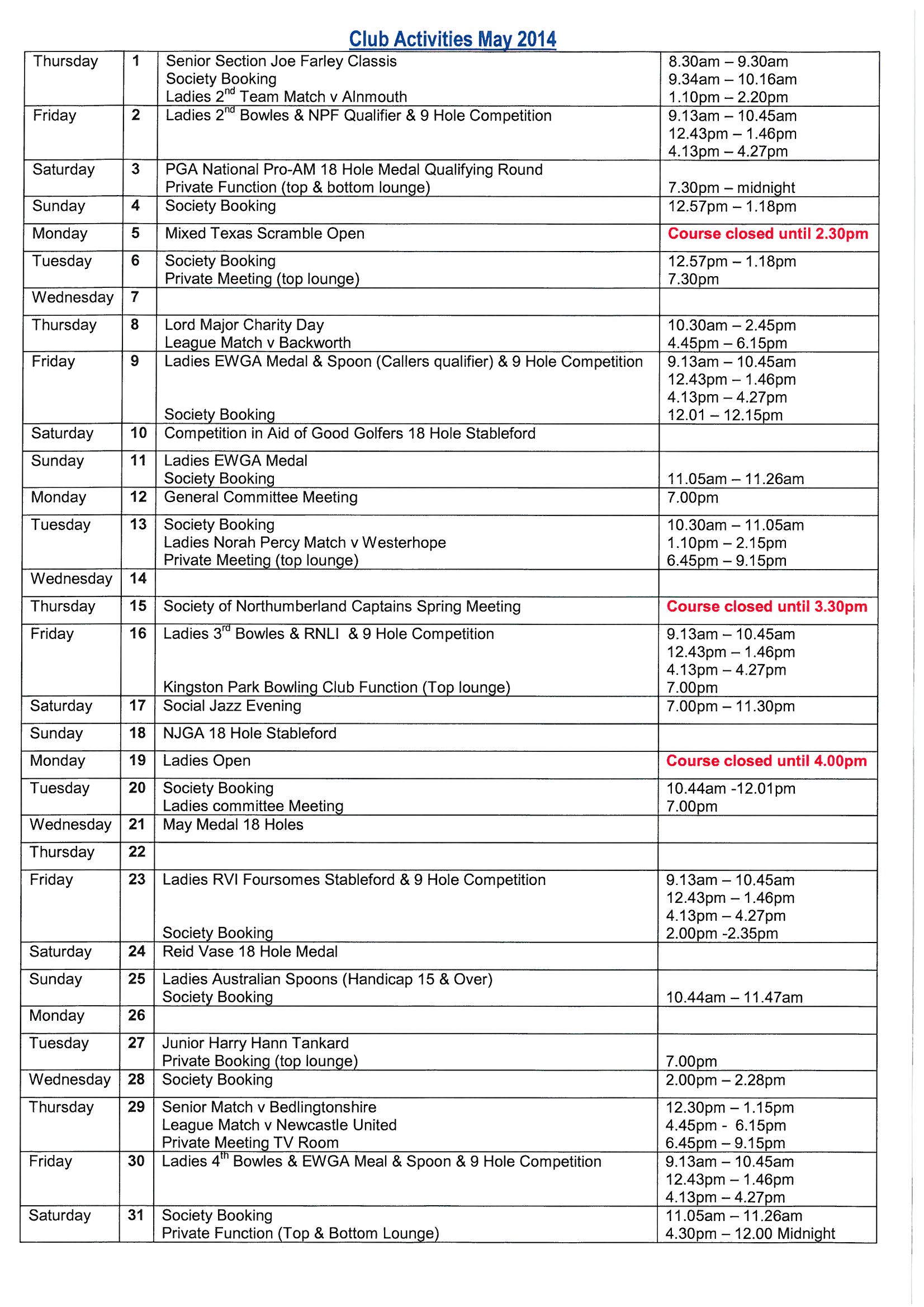 club activities May
