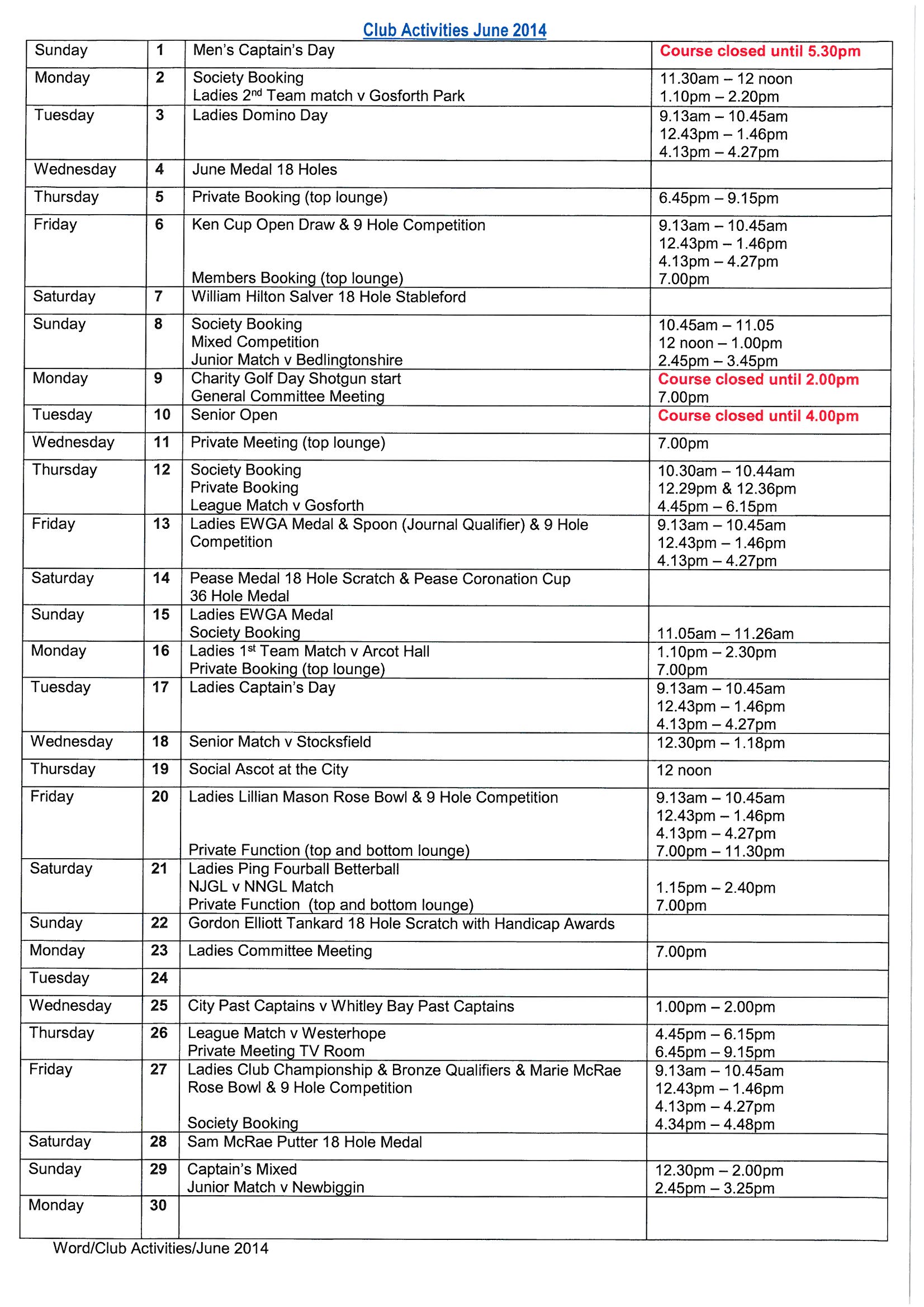 Club Activities June