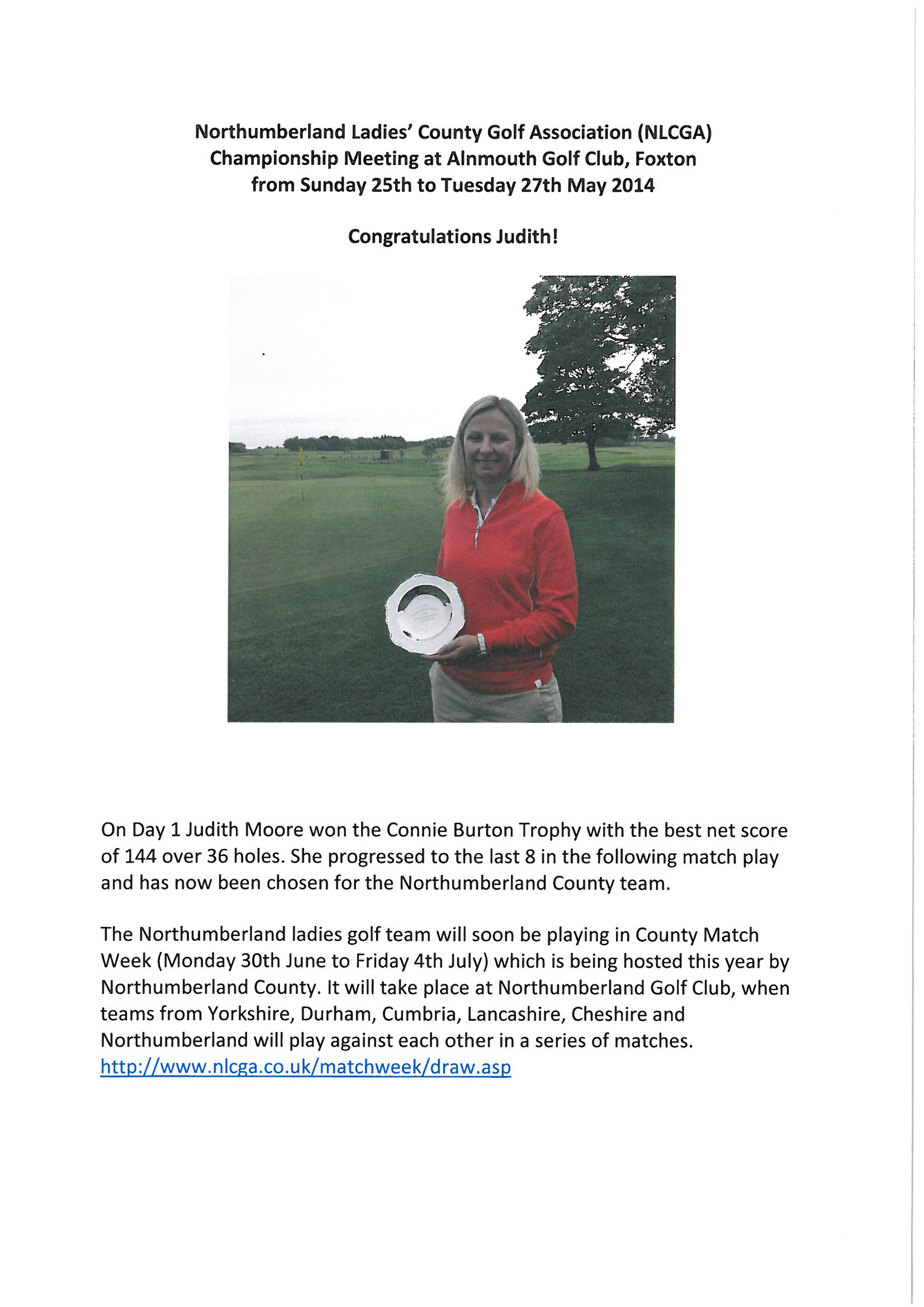 judith moore Connie Burton Trophy