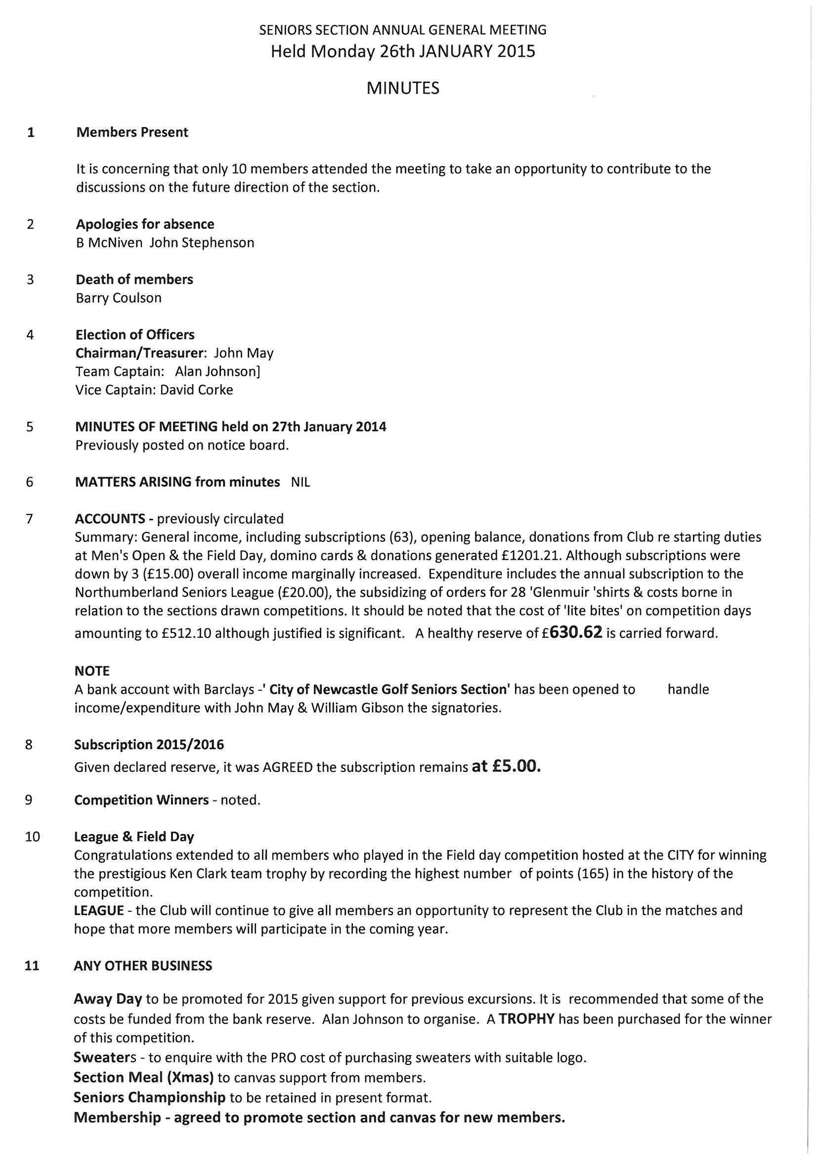 Seniors AGM minutes