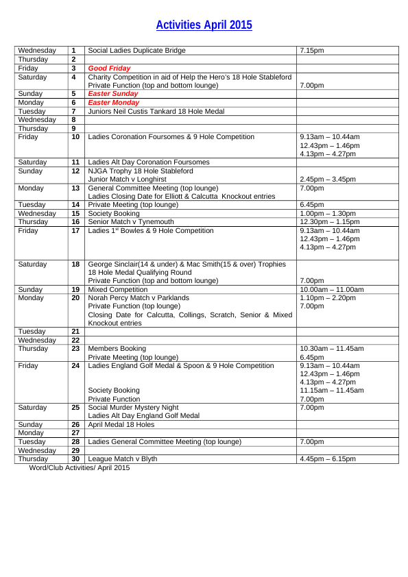 April Activities