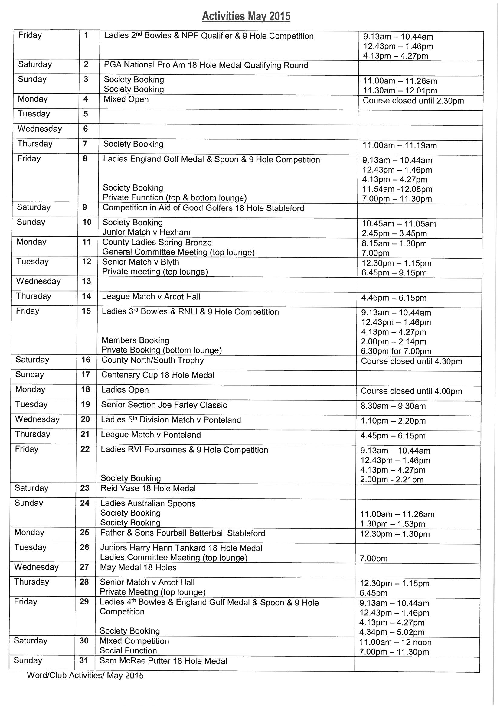 Club Activities May 15