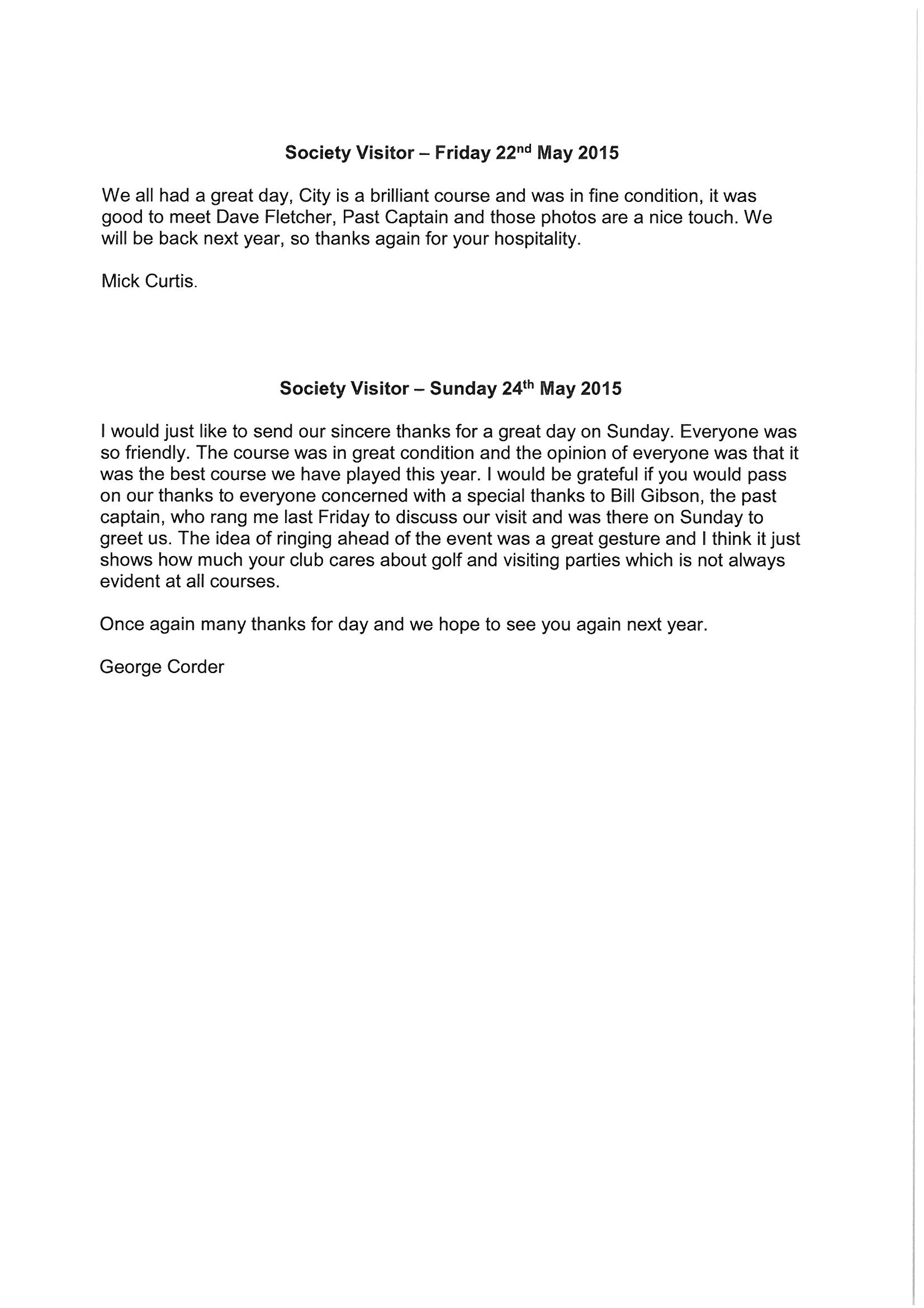 Society visitors feedback