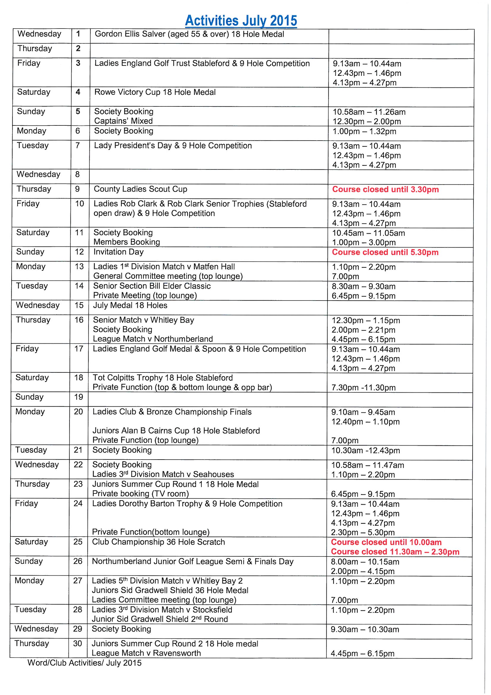 July Activities