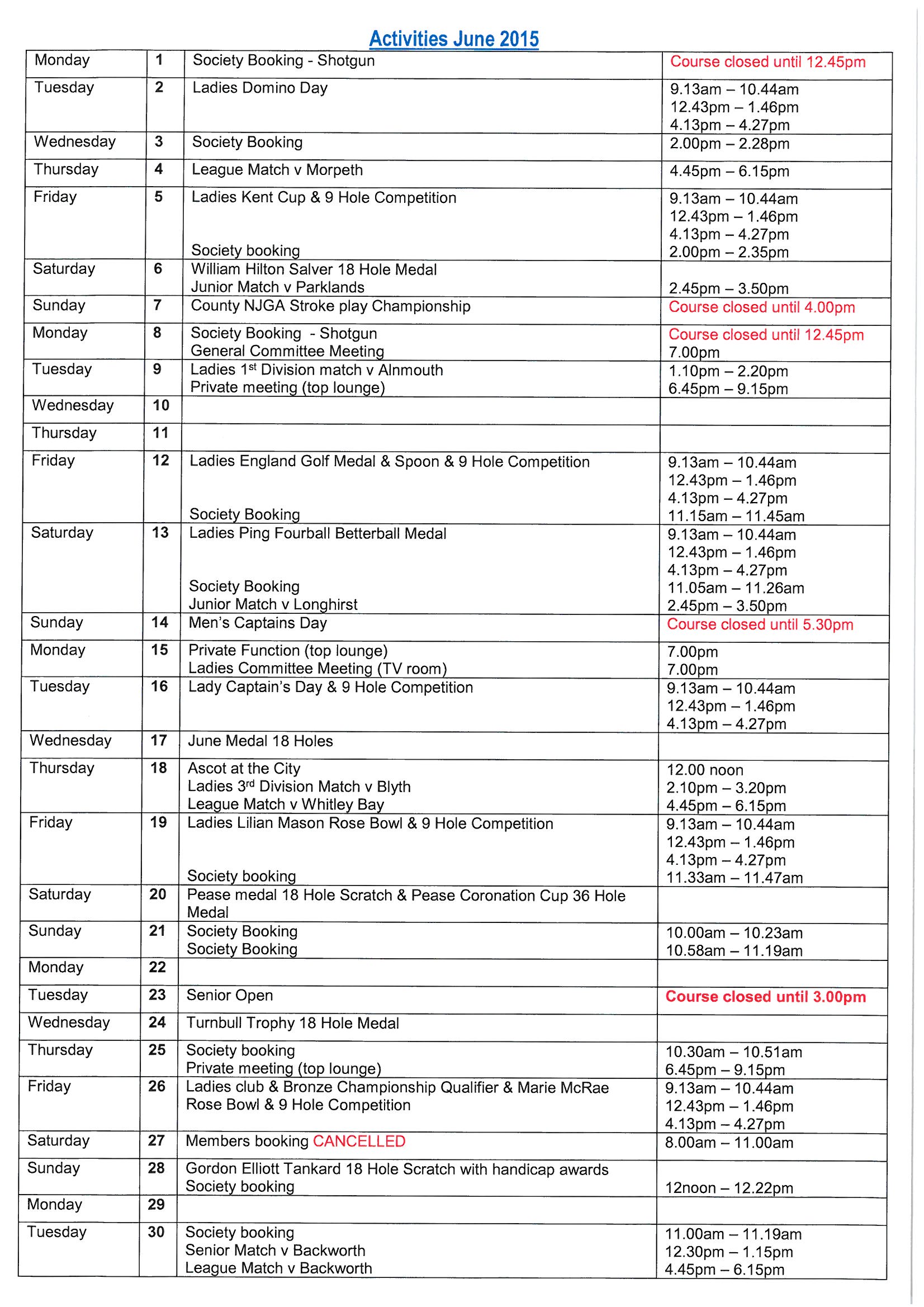 June 2015 Activities