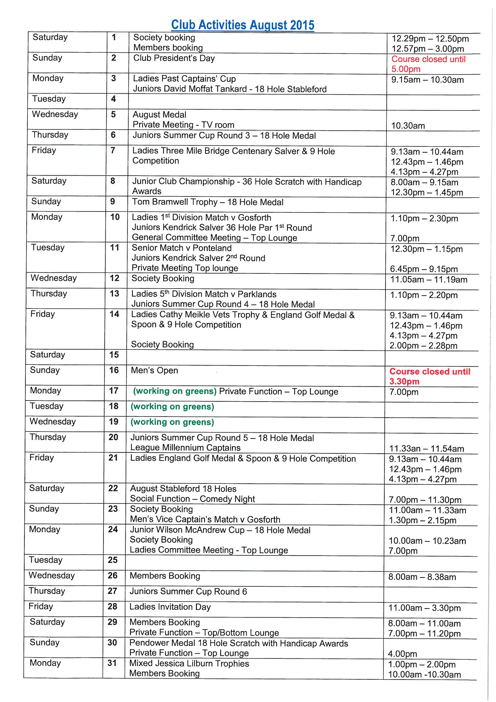 Club Activities august 15