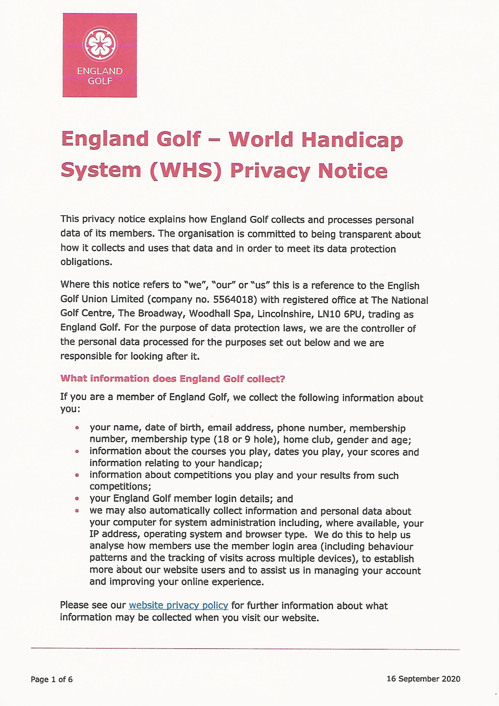 WHS Privacy Notice