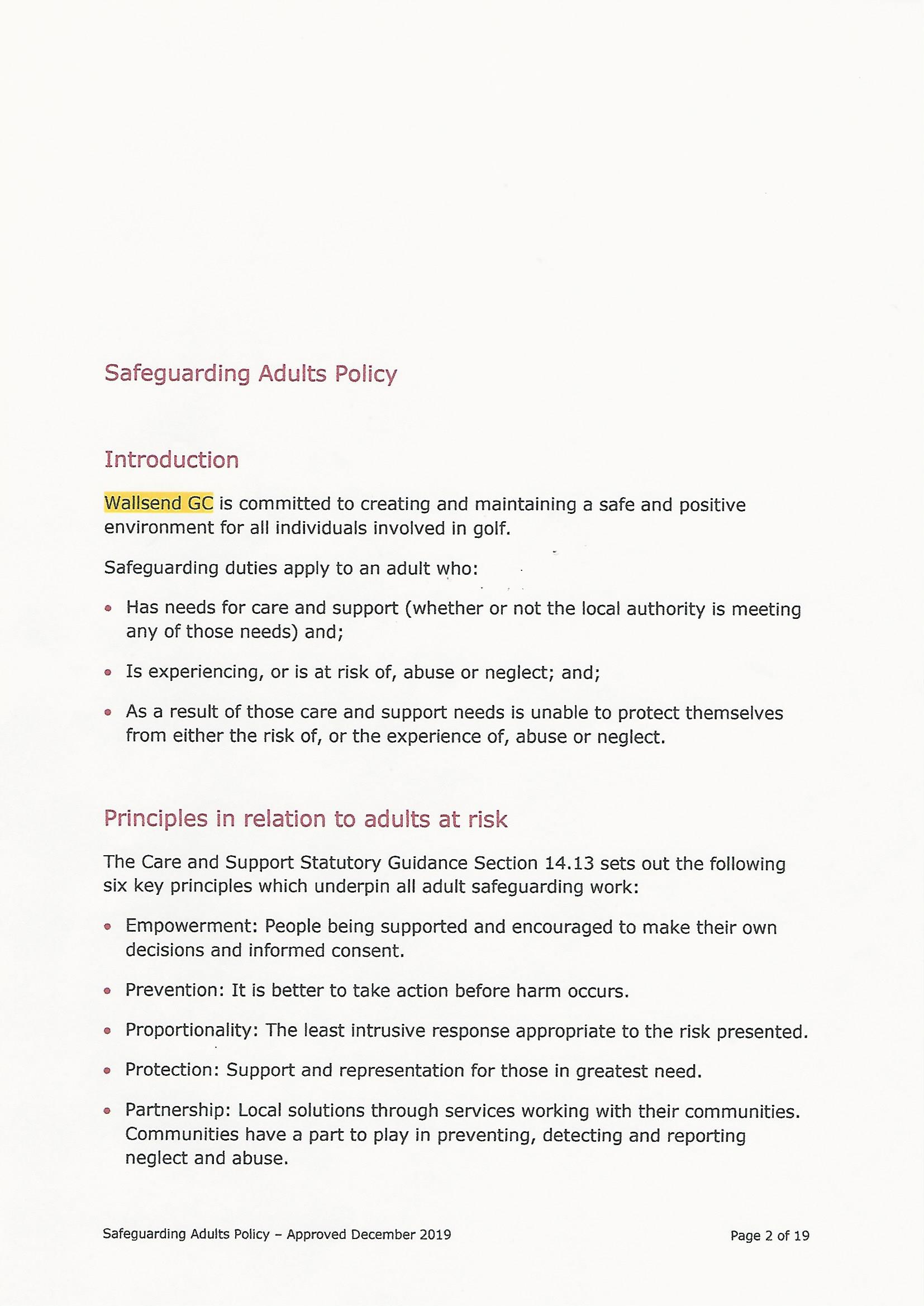 Safeguarding  Adults Policy page 2