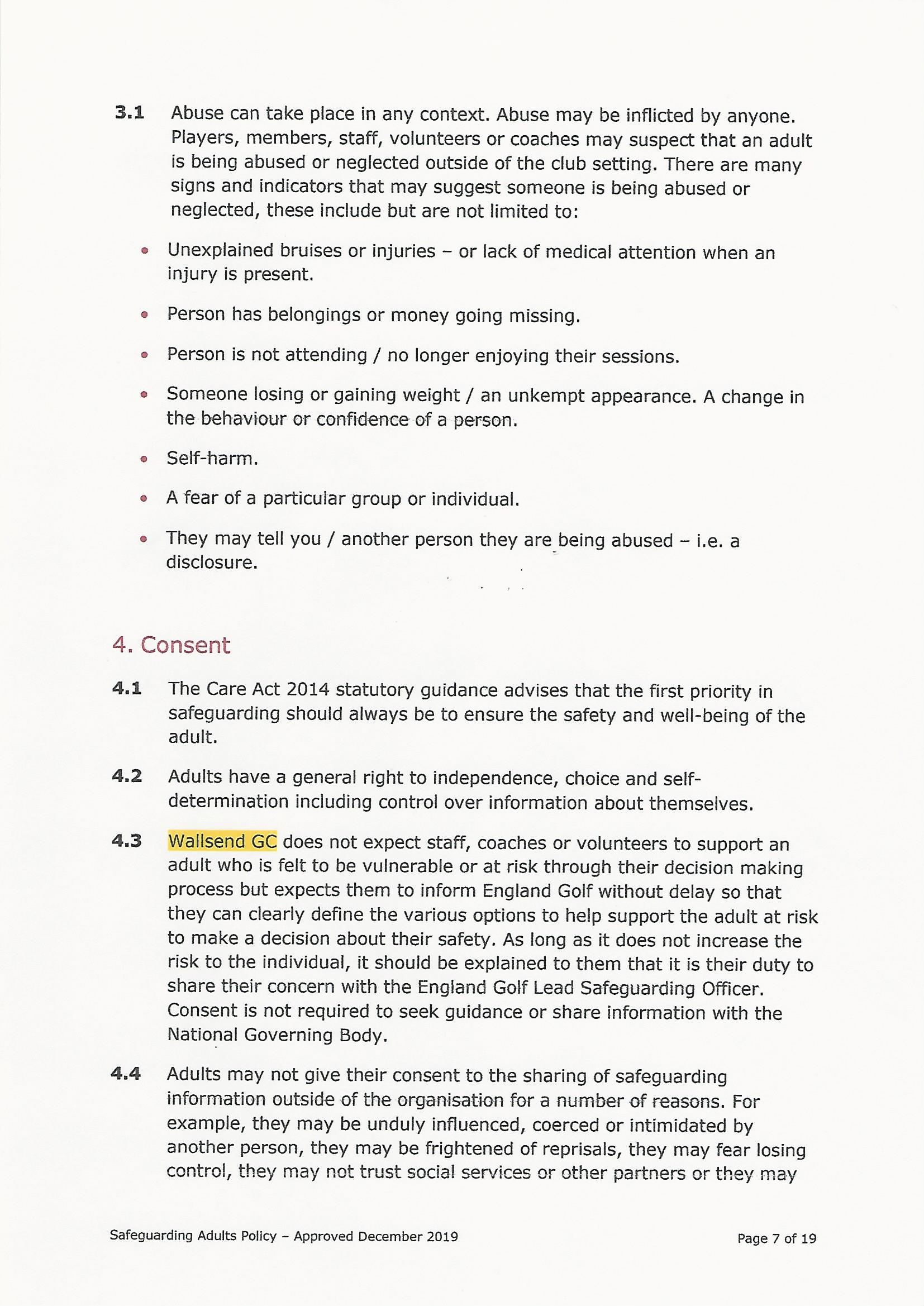 Safeguarding Adults Policy page 7
