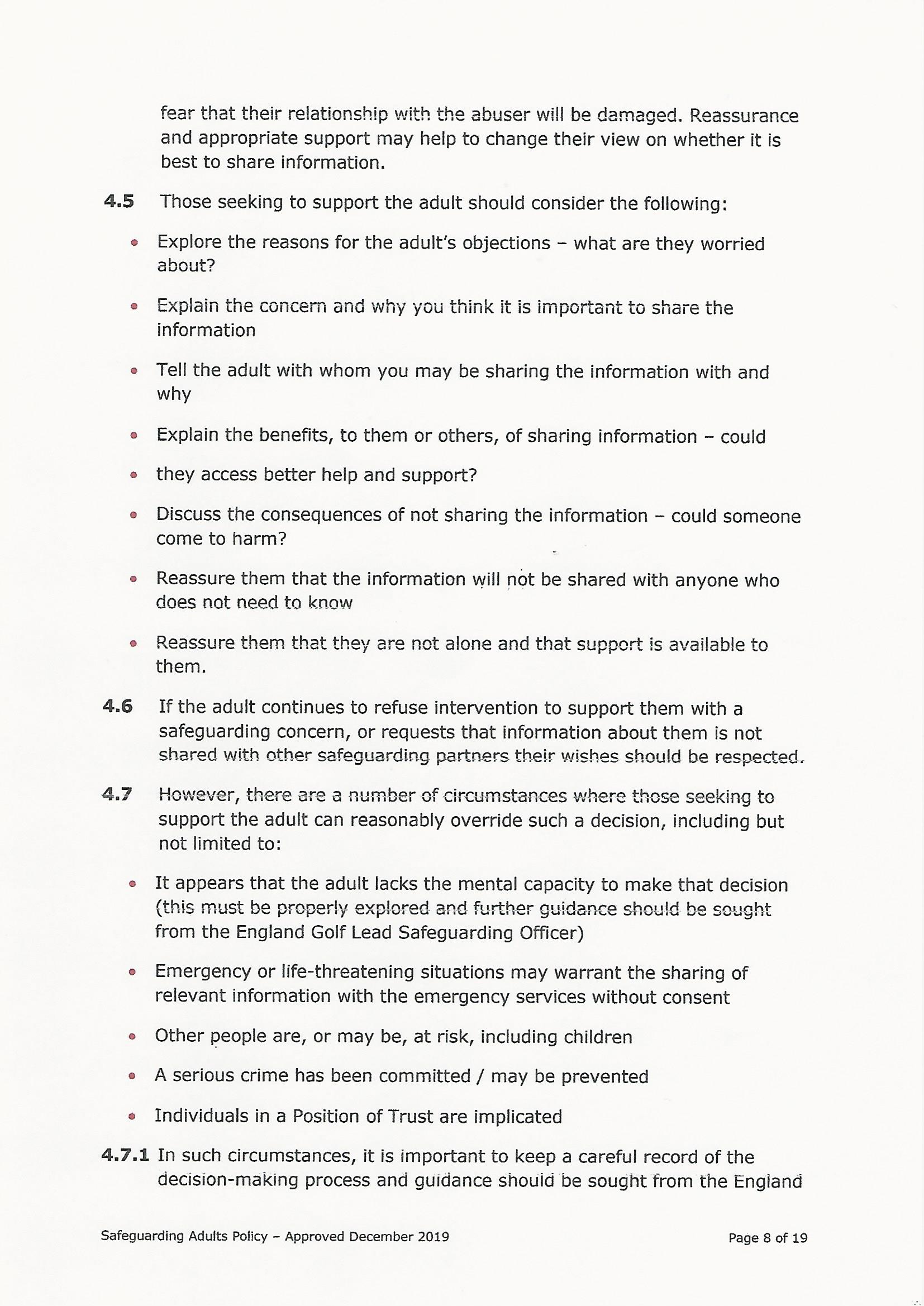 Safeguarding Adults Policy page 8