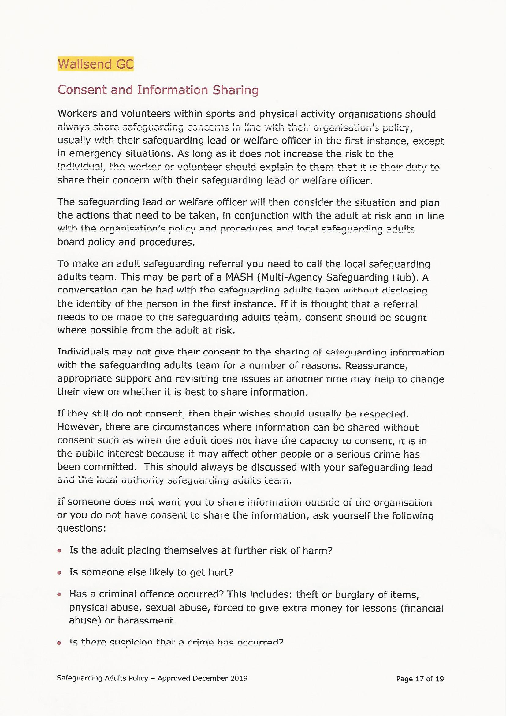 Safeguarding Adults Policy page 17